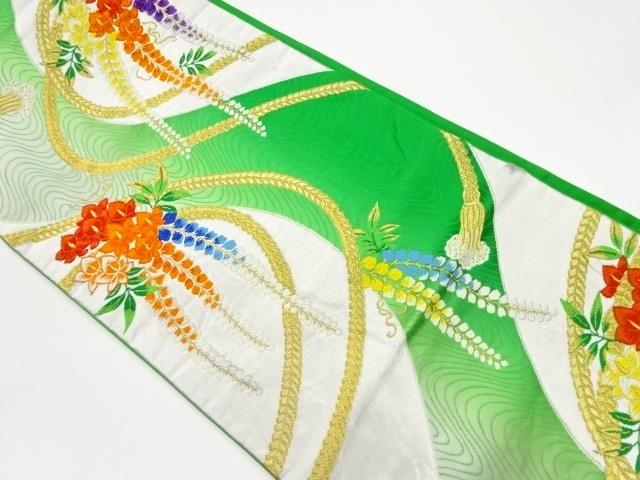 リサイクル　組紐に藤模様織出し袋帯